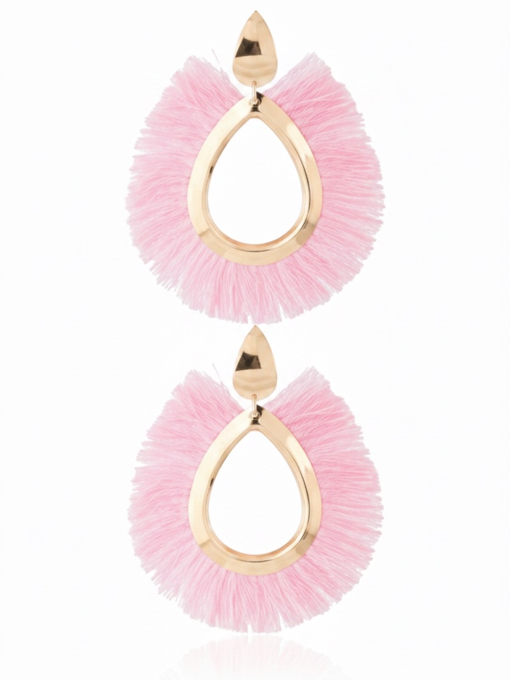 Womens Pink Fringe Earrings Lightweight Teardrop Cotton Tassel Earrings